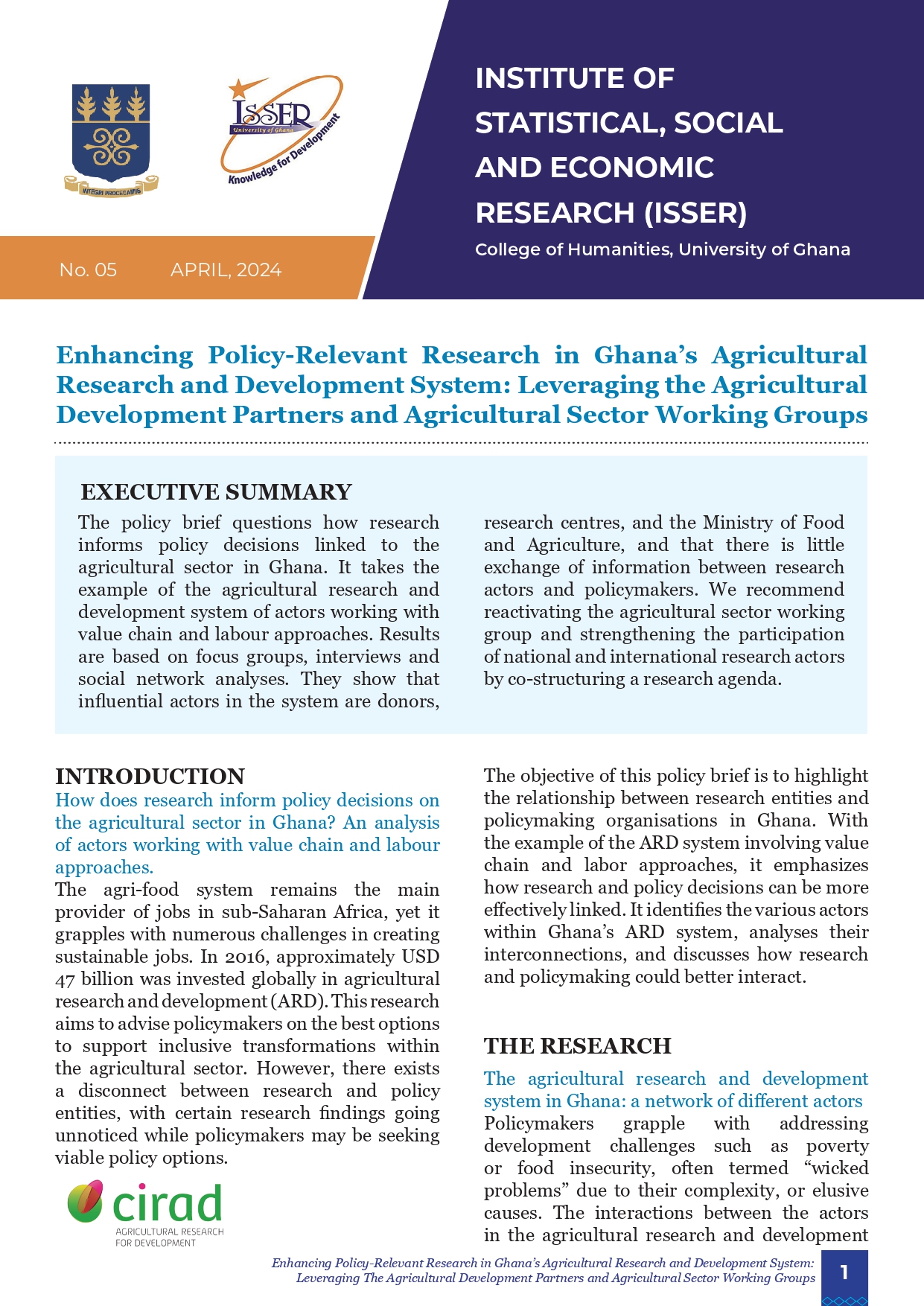Enhancing Policy-Relevant Research in Ghana’s Agricultural Research and Development System: Leveraging the Agricultural Development Partners and Agricultural Sector Working Groups