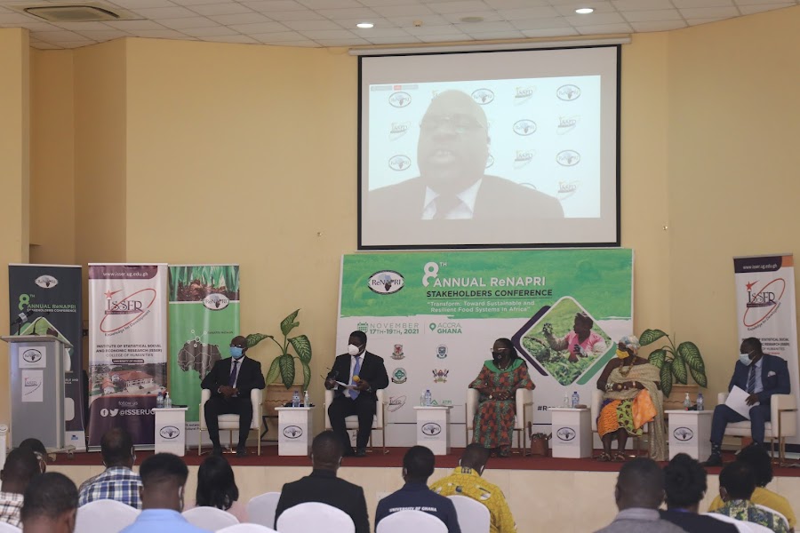 Stage, online speaker, section of audience