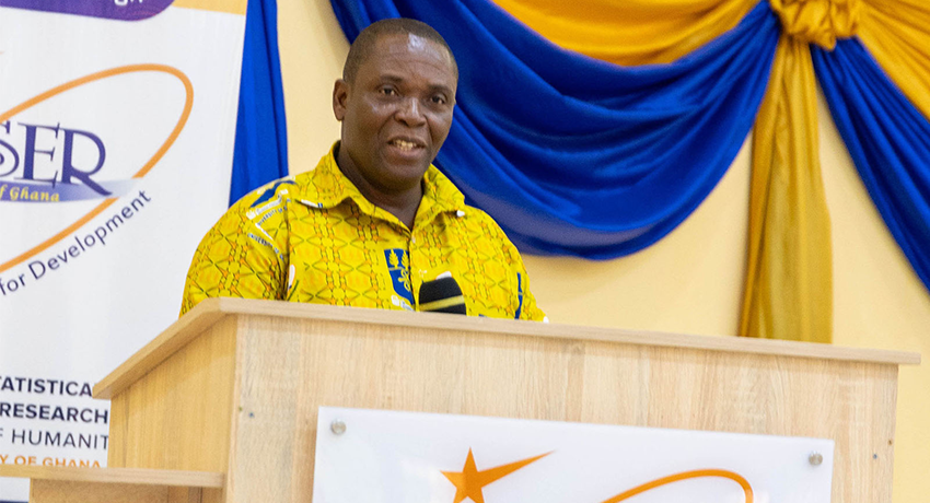 Prof. Isaac Osei Akoto, Head of the Economics Division, delivers remarks and the purpose of gathering ahead of the presentation